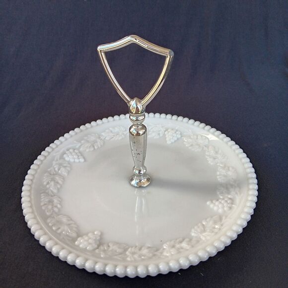 Westmoreland Other - Vintage Westmoreland White Milk Glass Grape and Leaves Tidbit Tray w/ Handle